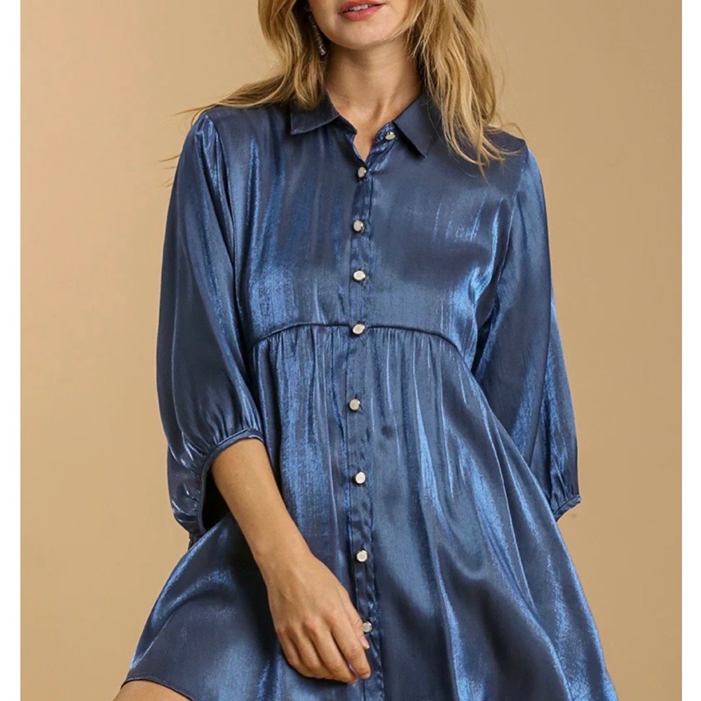 Umgee Shimmery Blue Button-Front Tunic Dress